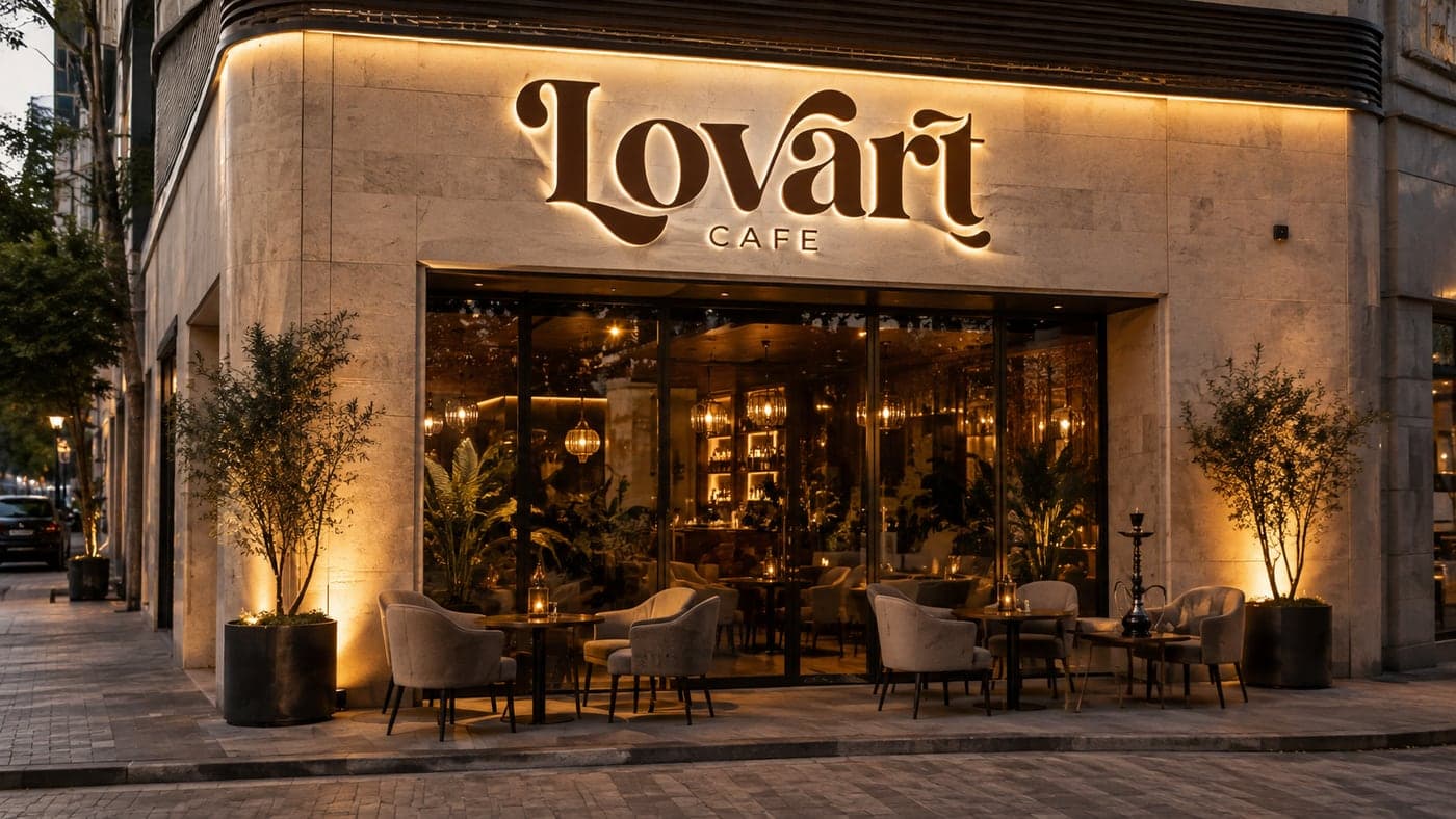 Lovart CAFE glowing warmly in the evening